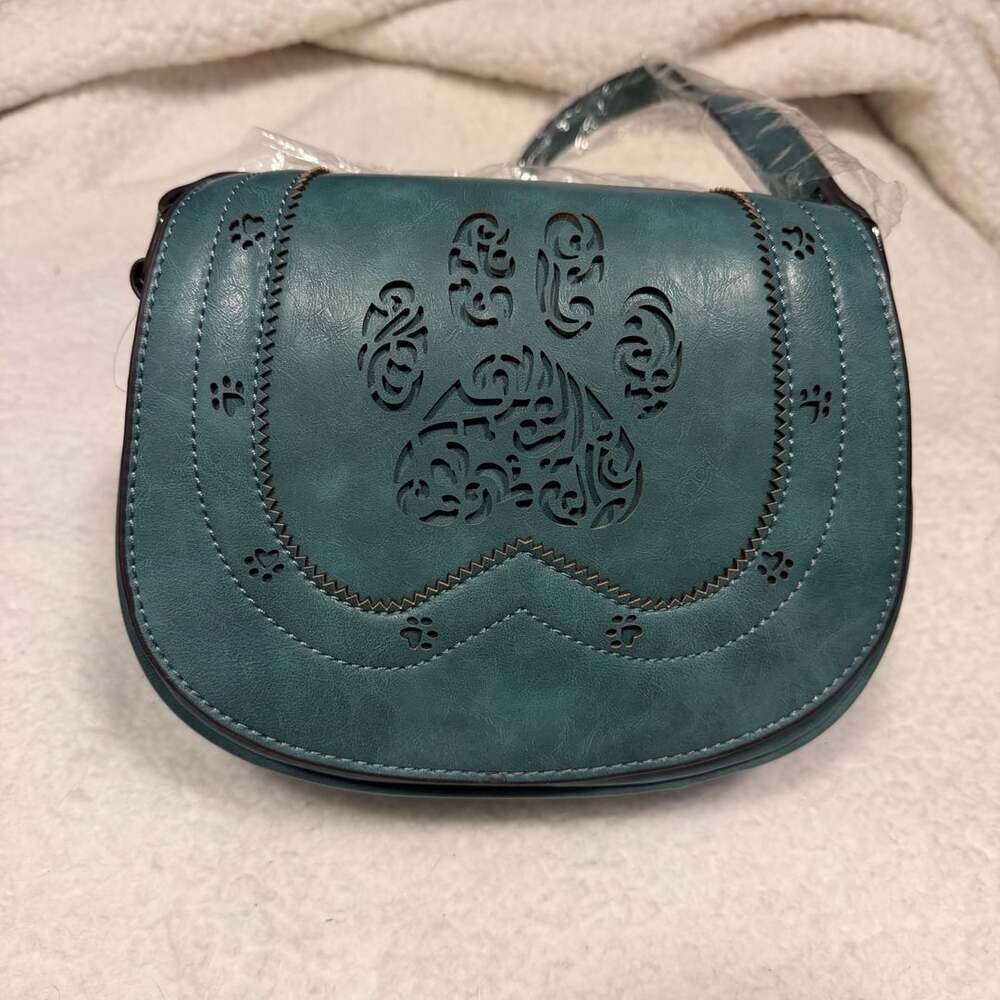 Greater Good Animal Rescue Pawprint Crossbody Saddle Bag Teal